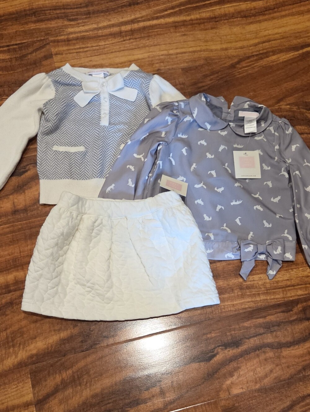 Janie & Jack NWT 18-24 Months Chevron Sweater, Satin Fox Blouse & Quilted Skirt